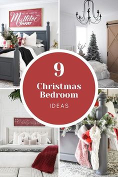 christmas bedroom decor with red and white accents