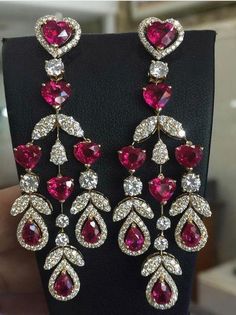 Ruby Diamond Earrings, Ruby And Diamond Earrings, Diamond Necklace Designs, Jewelry Design Earrings, Ruby Earrings, Ruby Jewelry