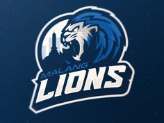 an image of the logo for a college football team that is blue and white with a lion on it