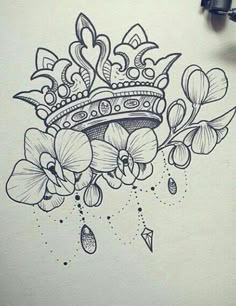 a drawing of a crown with flowers on it