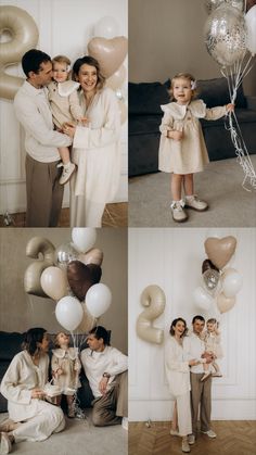 a collage of photos with people and balloons in the middle one is holding a baby