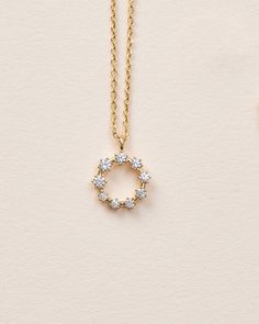 Saylor CZ Circle Pendant Necklace - Shop Luxe Jewelry | Dareth Colburn Small Diamond Necklace Simple Pendants, Gold Chain Pendant Designs For Women, Dainty Gold Pendant, Gold Necklace Pendant Design, Everyday Pendant Necklace, Denty Jwellery, Stone Lockets Pendants, Dainty Gold Plated Diamond Necklace With Round Pendant, Simple Jewellery Design