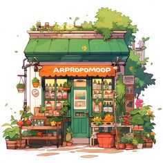 AI・可愛いショップ Store Front Illustration, Watercolor House Painting, Sky Art Painting, Building Drawing, Casas The Sims 4, Shop Illustration, Diy Watercolor Painting