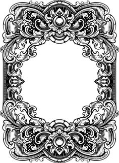 an ornate black and white frame with swirly designs on the edges, vintage line drawing or engraving illustration