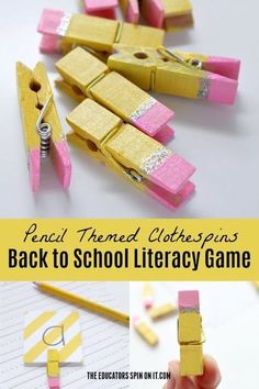 the back to school library game is made with clothespins and paper clipping