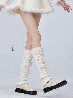 The price is for a pair of leg warmers only, others are not included. Thick Leg Warmers For Spring, White Knitted Leg Warmers For Fall, White Knee-high Socks For Winter, Soft White Leg Warmers For Winter, Thick White Leg Warmers For Winter, White Thigh-high Leg Warmers For Winter, White Thigh High Leg Warmers For Winter, White Knee-high Warm Leg Warmers, Casual Thick Leg Warmers For Spring