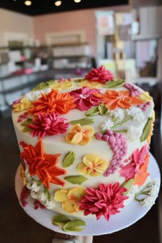 Bright Floral Buttercream Cake by 3 Sweet Girls Cakery! Floral Buttercream Cake, Flower Cakes, 2025 Wedding, Floral Cake