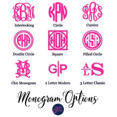 the monogramm options are shown in pink