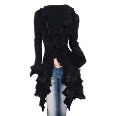 PRICES MAY VARY. Feature: Long sleeve, Open front, Stretchy knitted long high low cardigan, Multi layer hems, Irregular hem Casual Cover Up,V-Neck Open Front Occasion: great for summer or autumn daily casual, ball, party, banquet ,beach and other occasions. modern gothic / victorian style. One size fit all: Bust: 35.4-41.3 inch,Shoulder: 15.7-17.7 inch, Sleeve: 24-25.6 inch, Length: 33-35.5 inch Easy to mix, match any jeans, simple T-shirt can make your cool and full of charm.Classic full-fit st Boho Crochet Cardigan, Outrageous Outfits, Victorian Boho, Fashionably Late, Jacket Cardigan, Cardigan Sweater Coat, Lace Cardigan