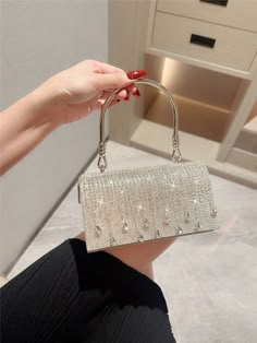 Moonlit EveBag One Glitter Women Tassel Rhinestone Evening Dress Luxury Diamond Party Handbag Romantic Wedding Clutches Formal Banquet Purse Prom Chain Bag Silver Glamorous   Glass Rhinestone Plain Square Bag   Women Bags, size features are:Bust: ,Length: ,Sleeve Length: Chic Sparkling Formal Bags, Cheap Elegant Sparkling Bag, Elegant Sparkling Bag, Chic Rhinestone Gala Bags, Glamorous Formal Bling Bags, Prom Bags, Formal Clutch, Prom Purse, Prom Bag