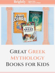 the great greek mythology books for kids are on display in front of a blue background