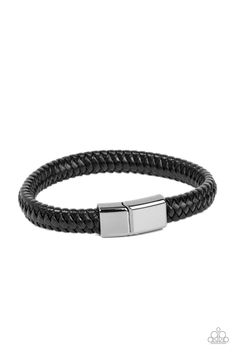 A shiny collection of black cording and black leather laces intricately weave around the wrist, invoking an urban vibe. Features a magnetic closure.

Sold as one individual bracelet. Black Armband, Accessories Website, Mens Bracelet Black, Black Bracelet, Bracelet Online, Black Bracelets, Paparazzi Accessories, Black Jewelry, April 15