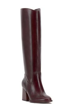 Smooth, polished leather forms the upper of this knee-high boot set atop a slightly curved block heel. 2 3/4" heel 15 1/4" shaft; 14 1/2" regular calf circumference 15 1/4" shaft; 16" wide calf circumference 15 1/4" shaft; 17" extra-wide calf circumference Leather upper/synthetic lining/rubber sole Imported Classic Wide Calf Boots With Block Heel, Wide Calf Knee-high Heeled Boots For Formal Events, Elegant Wide Calf Knee-high Boots With Stacked Heel, Formal Square Toe Knee-high Boots With Stacked Heel, Formal Knee-high Boots With Square Toe And Stacked Heel, Formal Knee-high Boots With Stacked Heel, Elegant Tall Heeled Boots With Stacked Heel, Formal Tall Knee-high Boots With Stacked Heel, Formal Knee-high Platform Boots With Stacked Heel