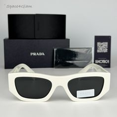 New Prada Pra01s 17k08z White Grey Unisex Sunglasses Pr A01s 100% Authentic & Brand New! Same/Next Day Free Shipping! No Offers Accepted. Final Price! Don't Miss Out, Shop Now! Brand: Prada Model Number: Pra01s / Pr A01s Color Code: 17k08z Gender: Women / Unisex Frame Shape: Rectangle Frame Color: White Frame Material: Acetate Frame Type: Full Rim Lens Color: Dark Grey Lens Material: Polyamide Bio Uv Protection: Category 3 Size: 53x20x145 100% Uv Protection. Made In Italy Full Retail Prada Set I Luxury White Sunglasses With Uv Protection, Modern White Rectangular Sunglasses, Formal White Sunglasses With Uv Protection, Formal White Sunglasses With Gradient Lenses, Designer White Sunglasses For Formal Occasions, Prada Model, Prada Accessories, Rectangle Frame, Unisex Sunglasses