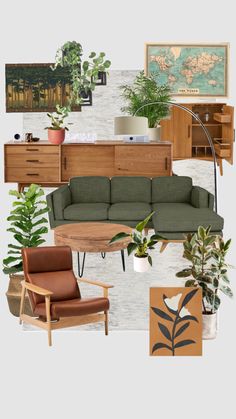 a living room filled with furniture and plants