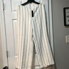 Talbots Signature Shell A 100% Polyester Fully Lined With Side Zipper Casual Striped Pants For Office, White Wide Leg Pants For Business Casual In Spring, White Wide Leg Pants For Business Casual, Wide Leg Slacks, Drawstring Waist Pants, Blue Dress Pants, Wide Leg Crop Pants, Tuxedo Pants, Black Wide Leg Pants