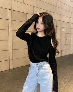 Black Off-Shoulder Long Sleeve T-Shirt | Hanni - NewJeans XL Fashion Chingu, Grey Roots, Black Off Shoulder, Red Strawberry, Music Festivals, Sleeveless Tshirt, Outdoor Events, Crop Tshirt, Striped Long Sleeve