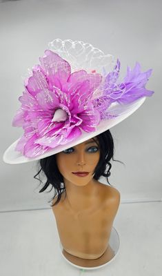 Beautiful and classy Fascinator for any occasion, weddings, photoshoot, Bridal shower, baptism and more..  For adults and kids. Just reach. - Rare find - Ready to ship  - Lightweight - Free Shipping - Fast shipping - Customize by adding different color flowers and or feathers Check my store for for styles and colors.  Hatsandpearls.etsy.com Find more at my website for more styles: www.hatsandpearls.com  Reach out to me if you can't find what you are looking for.  I can make cake custom orders an Purple Brimmed Summer Fascinator, Purple Top Hat For Summer Wedding, Spring Purple Brimmed Fascinator, Purple Summer Hats For Weddings, Purple Summer Wedding Hats, Adjustable Purple Costume Hats And Headpieces For Church, Adjustable Purple Costume Hats For Church, Adjustable Purple Costume Hat For Summer, Adjustable Lavender Fascinator For Weddings