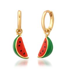 TAI JEWELRY Earrings Watermelon Slice Huggie Earrings Watermelon Colored Summer Jewelry Gift, Summer Watermelon Colored Jewelry For Gift, Green Summer Jewelry With Fruit Design, Trendy Summer Hoop Earrings As Gift, Fun Green Fruit Design Earrings, Trendy Hypoallergenic Hoop Earrings For Summer, Green Fruit Design Fun Earrings, Trendy Hypoallergenic Summer Hoop Earrings, Trendy Summer Hypoallergenic Hoop Earrings