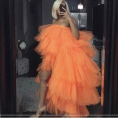 Hand-Made Tutu Off The Should Dress By Oyemwen. The Dress Was Worn Once For A Birthday Photoshoot Orchid Dress, Off The Should Dress, Birthday Photoshoot, Dress First, Color Orange, Orange Color, Orchids, One Shoulder, The Dress