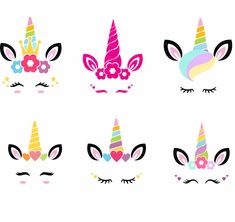 unicorn face with different colors and designs