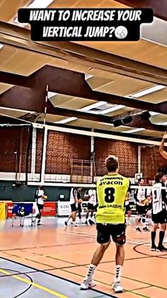 a group of young men playing basketball on an indoor court with the words what to increase your vertical jump?