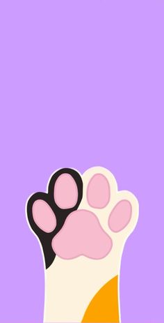 an animal paw with pink and black spots on it's left side, against a purple background