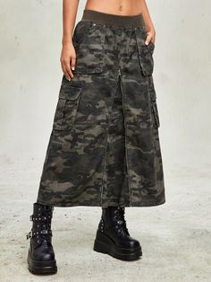 Camouflage Utility Punk Denim Mini Skirt Army Green Casual   Denim Camo,All Over Print A Line Non-Stretch  Women Clothing, size features are:Bust: ,Length: ,Sleeve Length: Punk Denim, Punk Jeans, Long Denim Skirt, Womens Camo, Denim Skirt Women, Denim Midi Skirt, Women's Shapewear, Inspiration Mode, Denim Mini