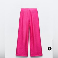 New With Tags Never Worn. Have Slits On Sides. Satin Type Of Materials. Zara Wide Leg Pants For Parties, Trendy Zara Wide Leg Party Pants, Trendy Zara Wide Leg Pants For Party, Chic Zara Wide Leg Pants For Party, Elegant Pink Zara Wide Leg Pants, Zara Trousers, High Waisted Dress Pants, Floral Trousers, Pink Trousers