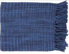 a blue blanket with fringes on it