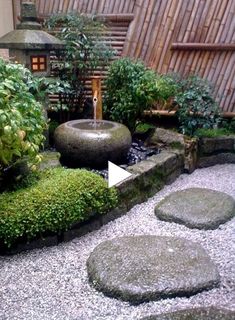 a garden with rocks and plants in it