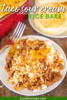 taco - y cream rice bake on a plate with a fork