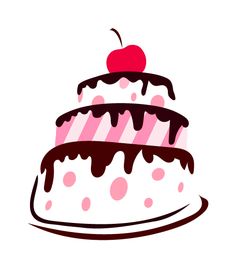 a birthday cake with pink and brown icing, topped with a cherry on top