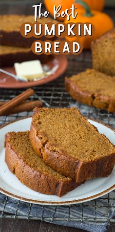 two slices of pumpkin bread on a plate