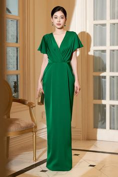 Isabella Pegged V-Neck Satin Maxi Dress | MEAN BLVD Mean Blvd, Satin Maxi, Satin Maxi Dress, Carolina Herrera, Designer Collection, Online Fashion, Pretty Outfits, Gowns Dresses, Latest Fashion Trends