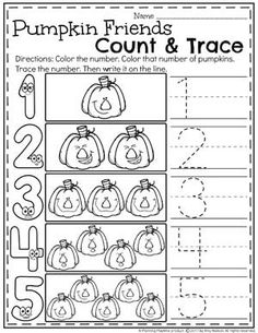 a worksheet with pumpkins and counting numbers