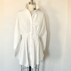 Zaful Nwt White Pleated Button Down Shirt Blouse Pleated Around The Waist. Large Kimono Sleeves Gathered At The Wrist. Beautiful Shape On This Piece. Size L 25” Across Front 22” Across Front 33” Back Of Neck To Hem White Shirt Dress For Office, Oversized White Blouse With Placket, Spring White Blouse With Placket, Cotton Button-up Shirt For Brunch, White Long Sleeve Shirt Dress For Office, White Collared Blouse With Covered Buttons, White Long Sleeve Shirt Dress With Buttons, Long Sleeve White Shirt Dress With Buttons, Oversized Button-up Top For Brunch