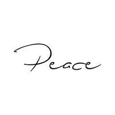 the word peace is written in cursive writing