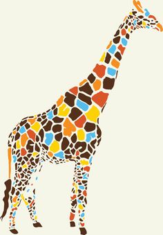 a giraffe with colorful spots on it's body