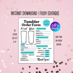 a printable tumbler order form with stars around it