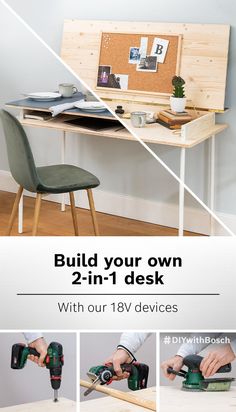 a desk with tools on it and the words build your own 2 - in - 1 desk