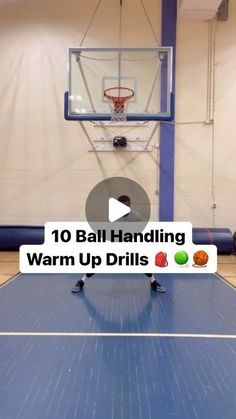 an indoor basketball court with the words 10 ball handling warm up drills written on it