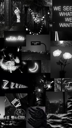 black and white collage with neon lights