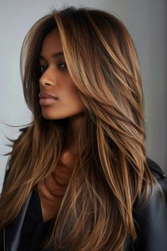 51+ Caramel Balayage Highlights That Exude Warmth Blonde And Auburn Highlights Black Women, Dark Hair With Caramel And Blonde Highlights, Beyonce Caramel Hair, Layers With Caramel Highlights, Fall Bronde Balayage Long Hair, Highlight Caramel Hair, Hair Color Ideas For Brunettes With Red Copper Caramel Highlights, Orange Copper Hair Color With Highlights, Medium Caramel Brown Hair