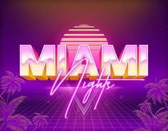 the 80s's style text effect with palm trees