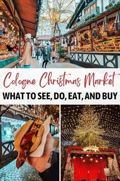 collage of christmas markets with text overlay saying what to see, do, and buy