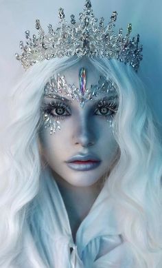 Dark Ice Queen Makeup, Air Element Costume Ideas, Winter Witch Makeup, Ice Queen Hair, Winter Queen Costume, Ice Themed Outfit, Winter Costume Ideas, Winter Fairy Costume, Snow Queen Makeup