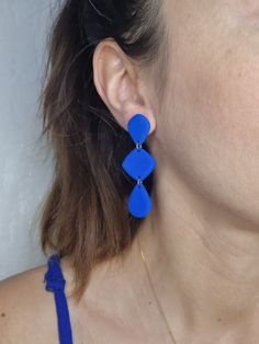 Statement Blue Earrings Dangle Polymer Clay Earring Royal Blue Geometric Earring Clay Cobalt Blue Large Earring Long Summer Jewelry Handmade DETAILS: Material: Polymer Clay Metal Material: Stainless Steel  Length: 6cm Polymer Clay is a lightweight material, ensuring comfortable all-day wear. CARE INFORMATION: - Handle your Polymer Clay earrings with care to ensure their longevity. - While Polymer Clay is durable and flexible, it can break if dropped or roughly handled. - When not wearing your ea Royal Blue Clay Earrings, Modern Blue Long Drop Jewelry, Modern Blue Long Drop Earrings, Trendy Blue Dangle Jewelry, Blue Teardrop Earrings For Party, Modern Blue Earrings For Party, Trendy Blue Dangle Earrings, Trendy Blue Dangle Teardrop Earrings, Trendy Blue Teardrop Earrings For Gifting