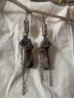 Bohemian Bone-colored Nickel-free Earrings, Bohemian Bone-colored Pierced Earrings, Bohemian Bone-colored Earrings, Bohemian Bone-colored Jewelry For Festival, Bohemian Bone Colored Jewelry For Festivals, Real Bone Jewelry, Primitive Jewelry, Taxidermy Jewelry, Glass Shards