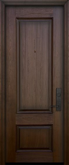 the door is made of wood and has a metal handle